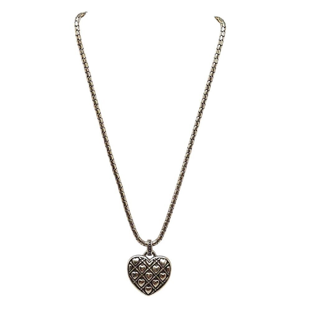 Brighton Silver Tone Choker Necklace WTwo Tone Reversible Quilted Heart Pendant